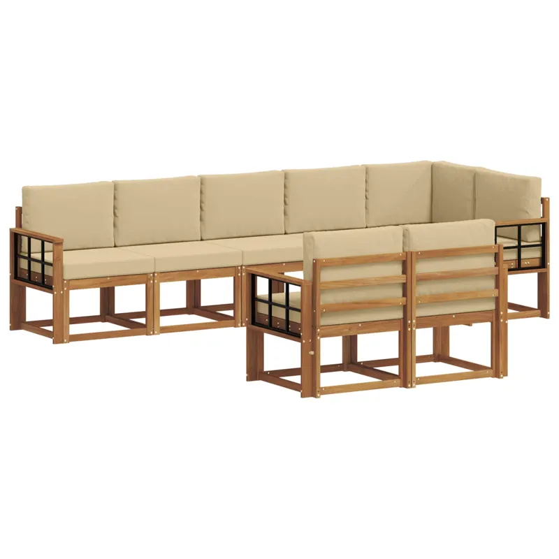 Lauko sofos komplektas su pagalve 8 pcs Natūralus ir bežinis