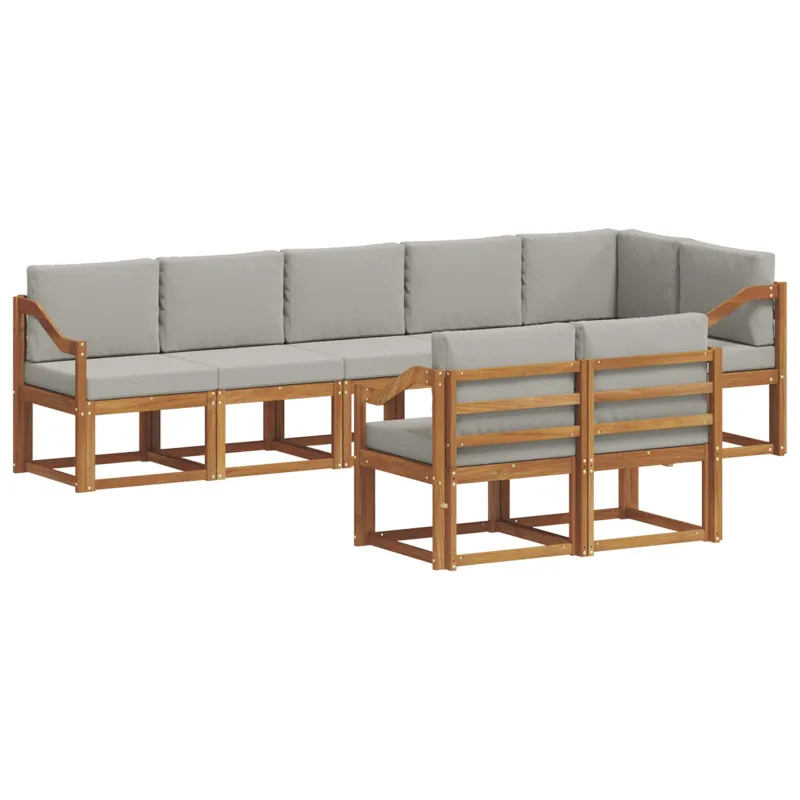 Lauko sofos komplektas 8 pcs Natūrali ir šviesiai pilka