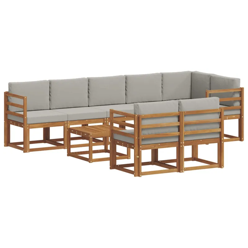 Lauko sofos komplektas 9 pcs Natūrali ir šviesiai pilka