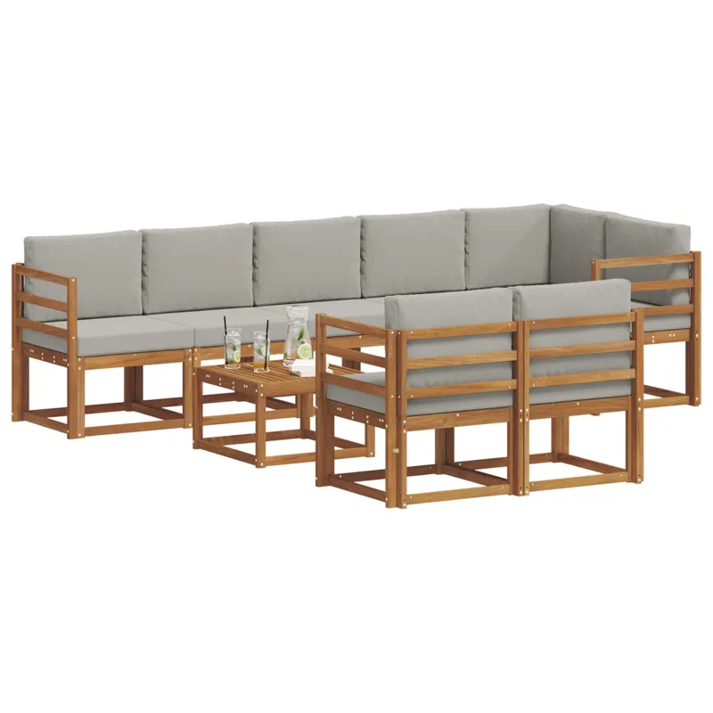 Lauko sofos komplektas 9 pcs Natūrali ir šviesiai pilka