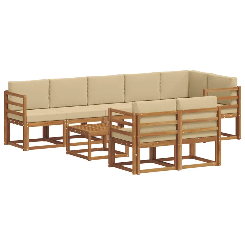 Lauko sofos komplektas su pagalve 9 pcs Natūralus ir bežinis