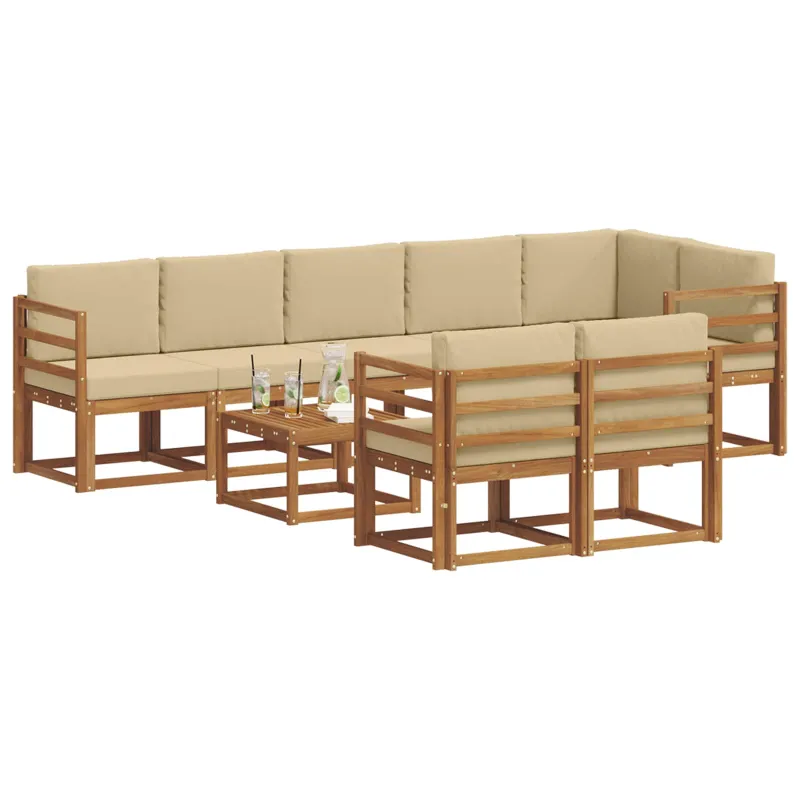Lauko sofos komplektas su pagalve 9 pcs Natūralus ir bežinis