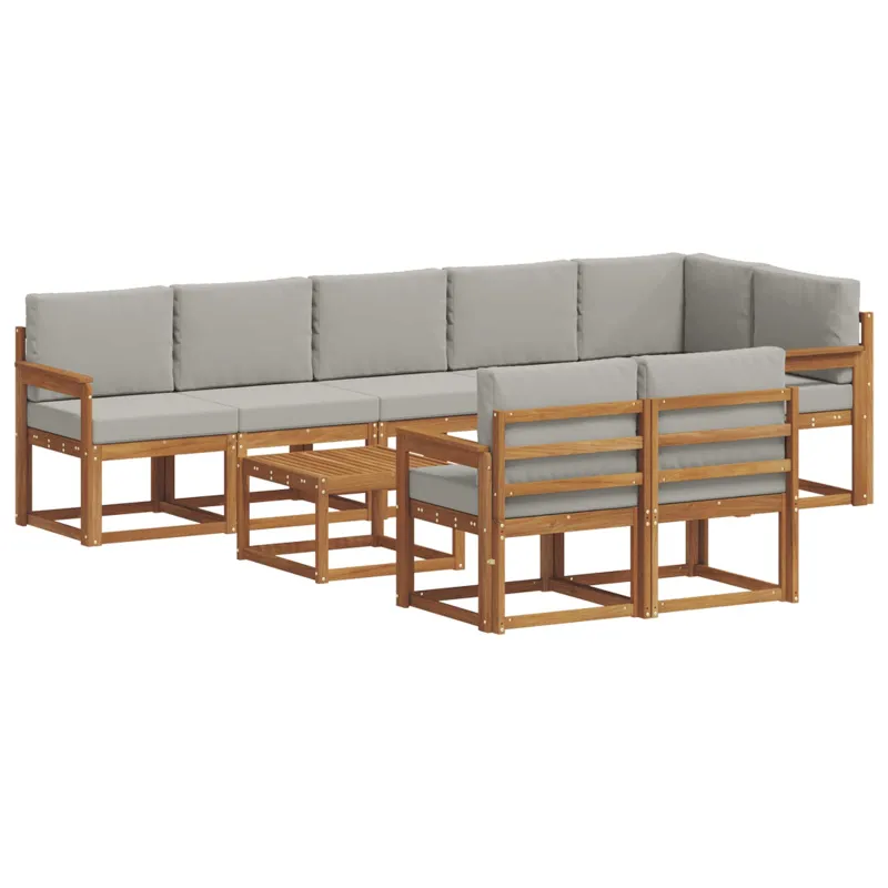 Lauko sofos komplektas 9 pcs Natūrali ir šviesiai pilka