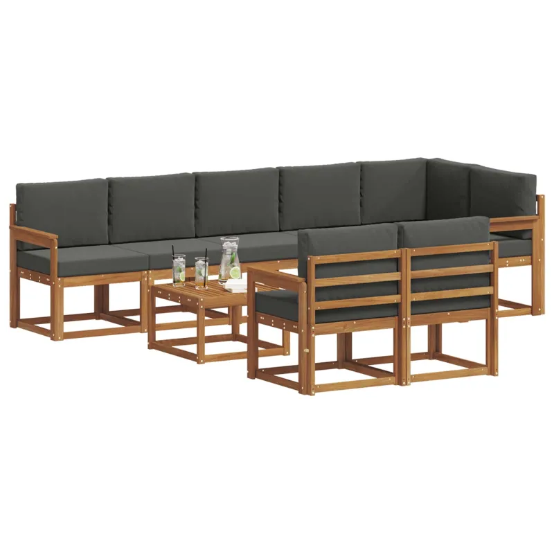 Lauko sofos komplektas su pagalve 9 pcs Natūralus ir antracitas