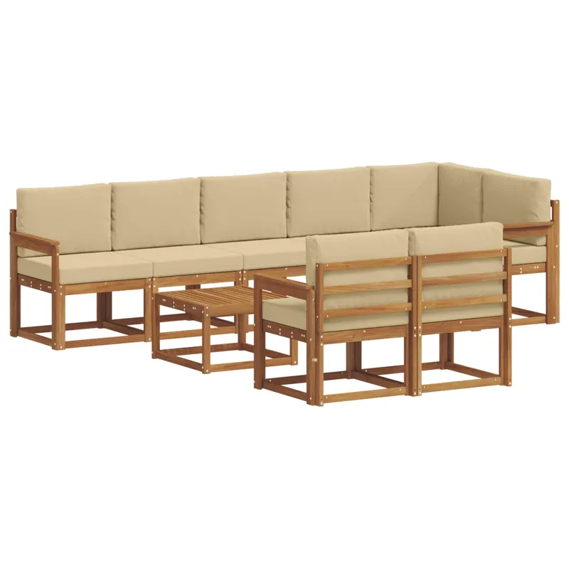 Lauko sofos komplektas su pagalve 9 pcs Natūralus ir bežinis