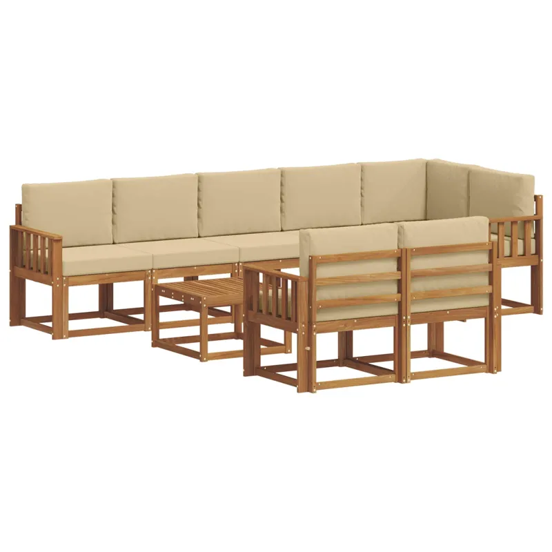 Lauko sofos komplektas su pagalve 9 pcs Natūralus ir bežinis