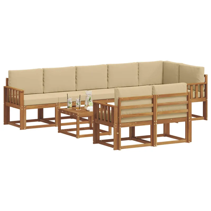 Lauko sofos komplektas su pagalve 9 pcs Natūralus ir bežinis