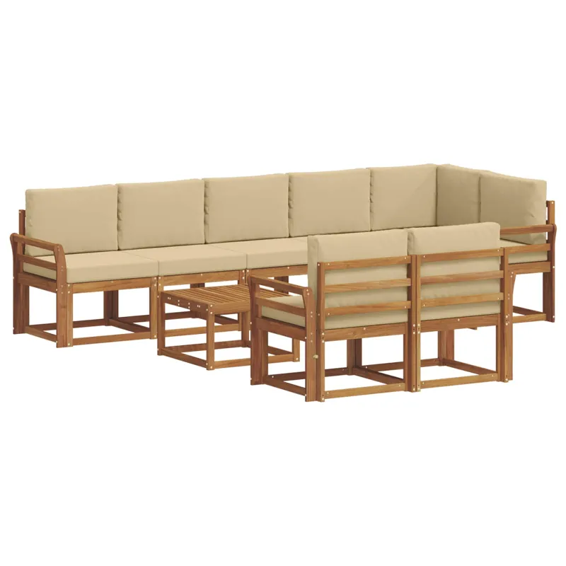 Lauko sofos komplektas su pagalve 9 pcs Natūralus ir bežinis