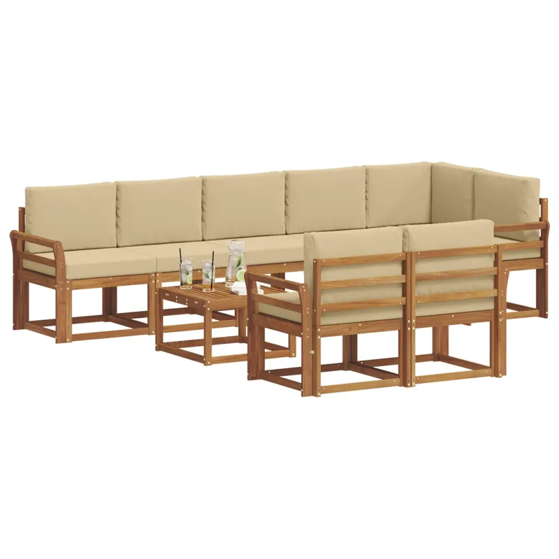 Lauko sofos komplektas su pagalve 9 pcs Natūralus ir bežinis