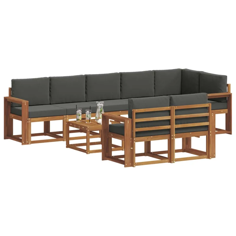Lauko sofos komplektas su pagalve 9 pcs Natūralus ir antracitas