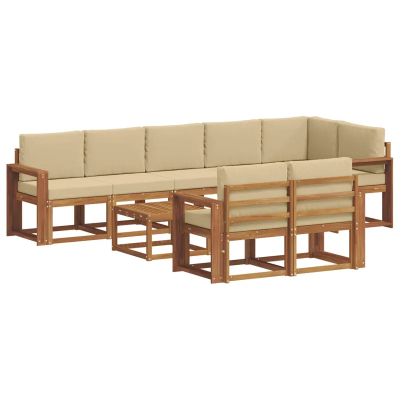 Lauko sofos komplektas su pagalve 9 pcs Natūralus ir bežinis