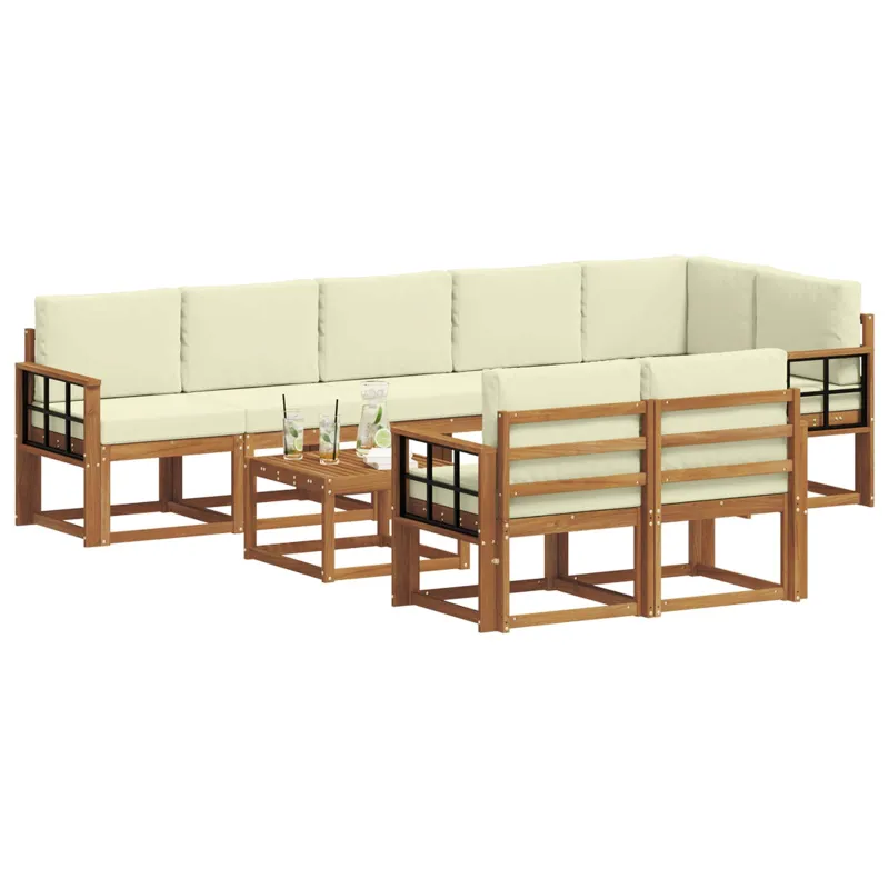 Lauko sofos komplektas su pagalve 9 pcs Natūralus ir grietinėlė
