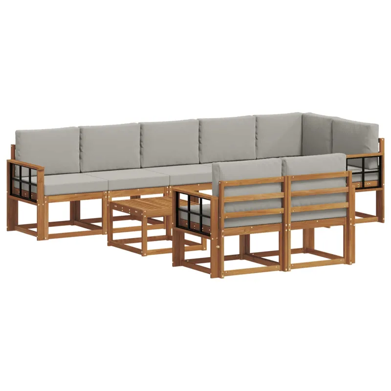 Lauko sofos komplektas 9 pcs Natūrali ir šviesiai pilka