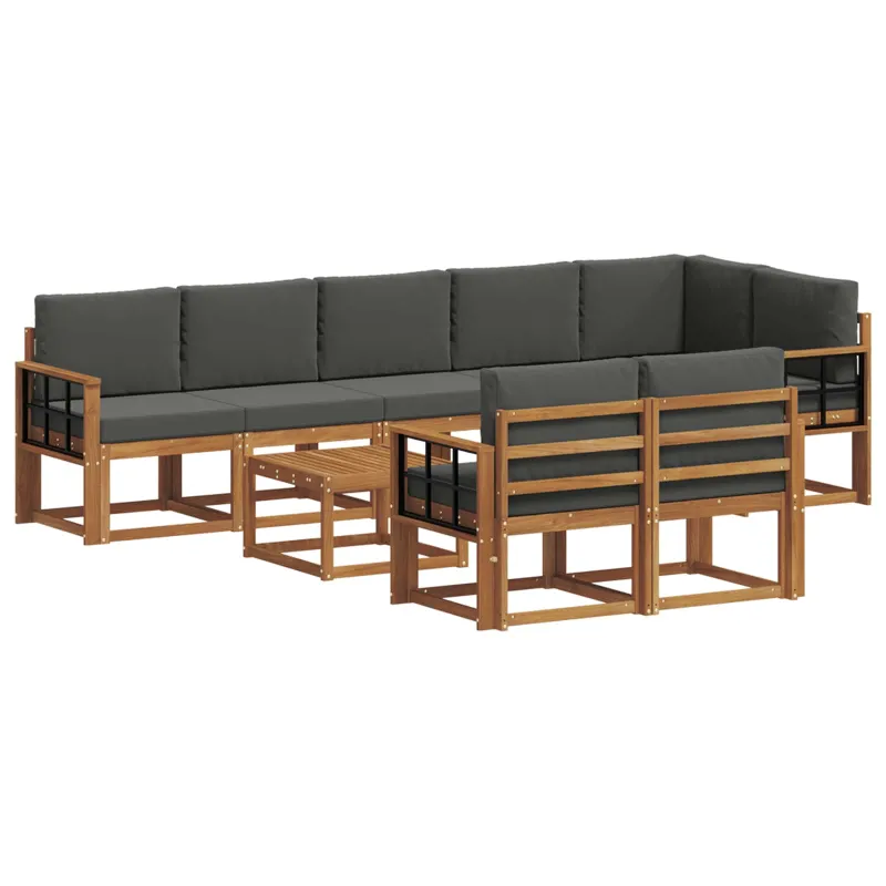 Lauko sofos komplektas su pagalve 9 pcs Natūralus ir antracitas