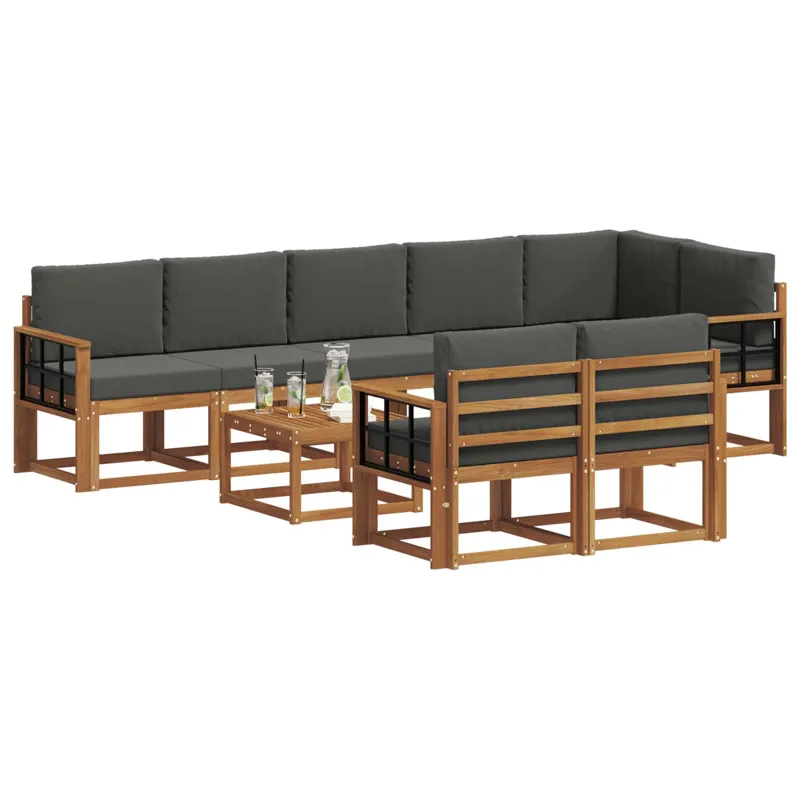 Lauko sofos komplektas su pagalve 9 pcs Natūralus ir antracitas