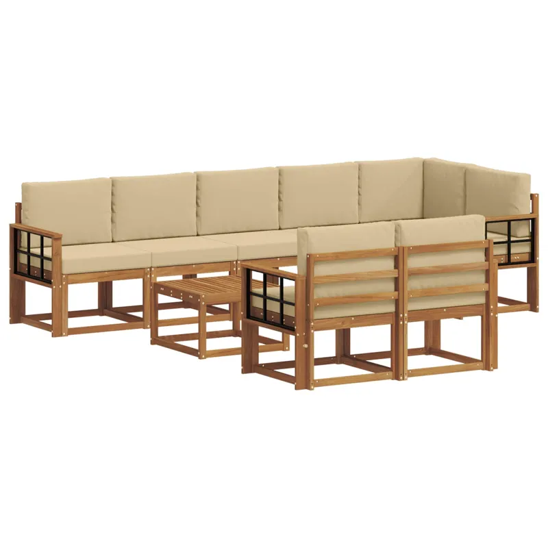 Lauko sofos komplektas su pagalve 9 pcs Natūralus ir bežinis