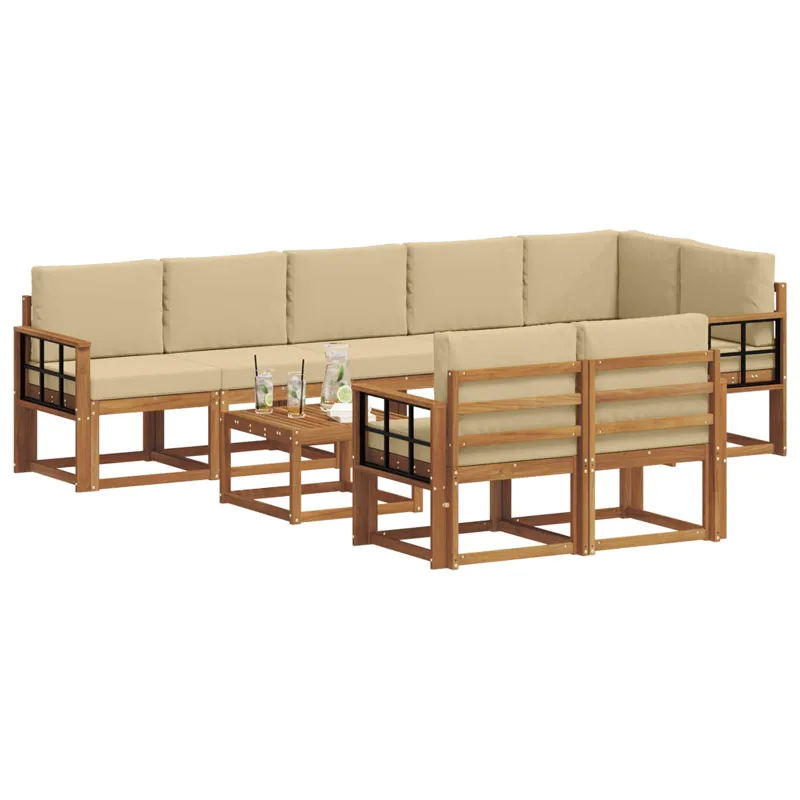 Lauko sofos komplektas su pagalve 9 pcs Natūralus ir bežinis