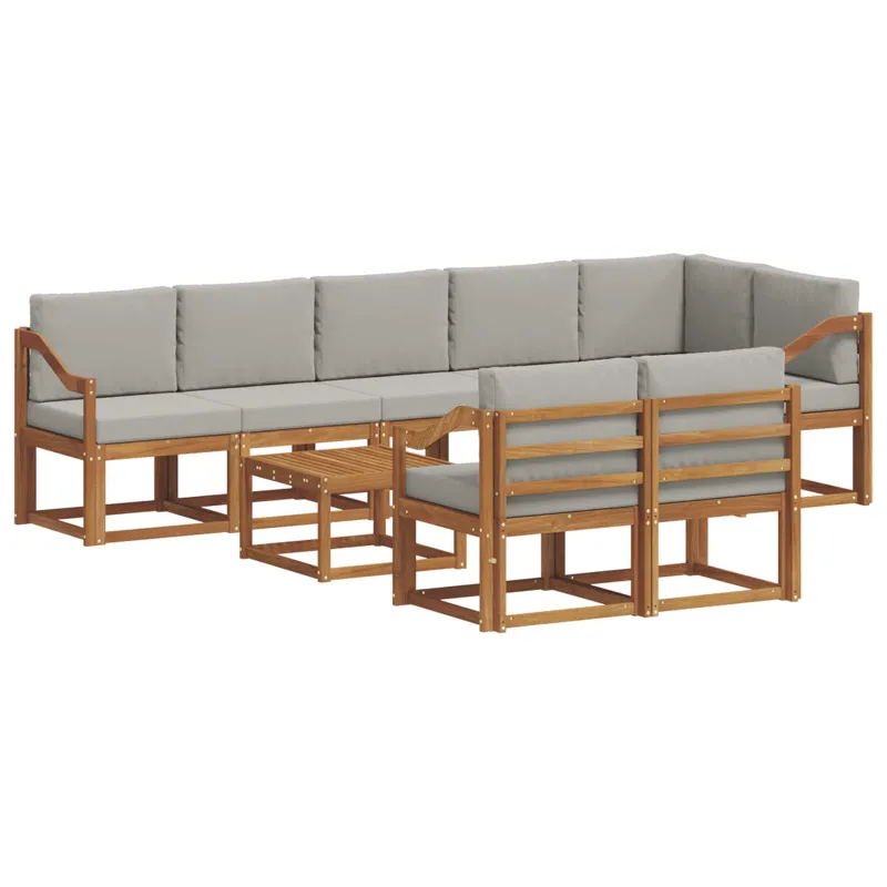 Lauko sofos komplektas 9 pcs Natūrali ir šviesiai pilka