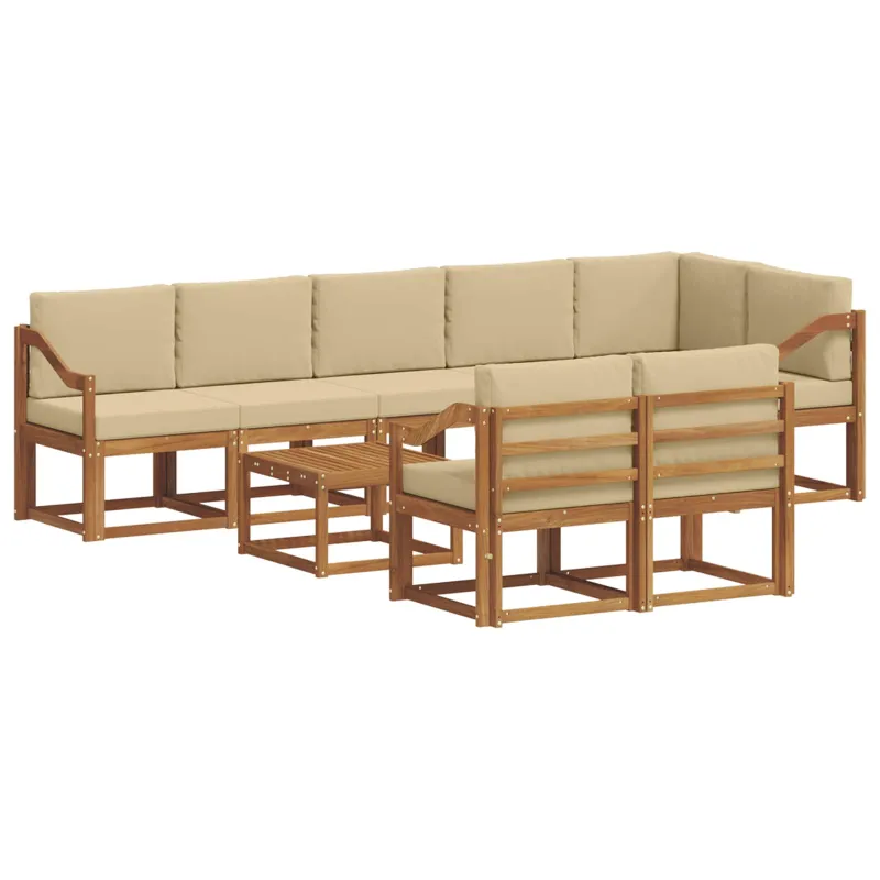 Lauko sofos komplektas su pagalve 9 pcs Natūralus ir bežinis