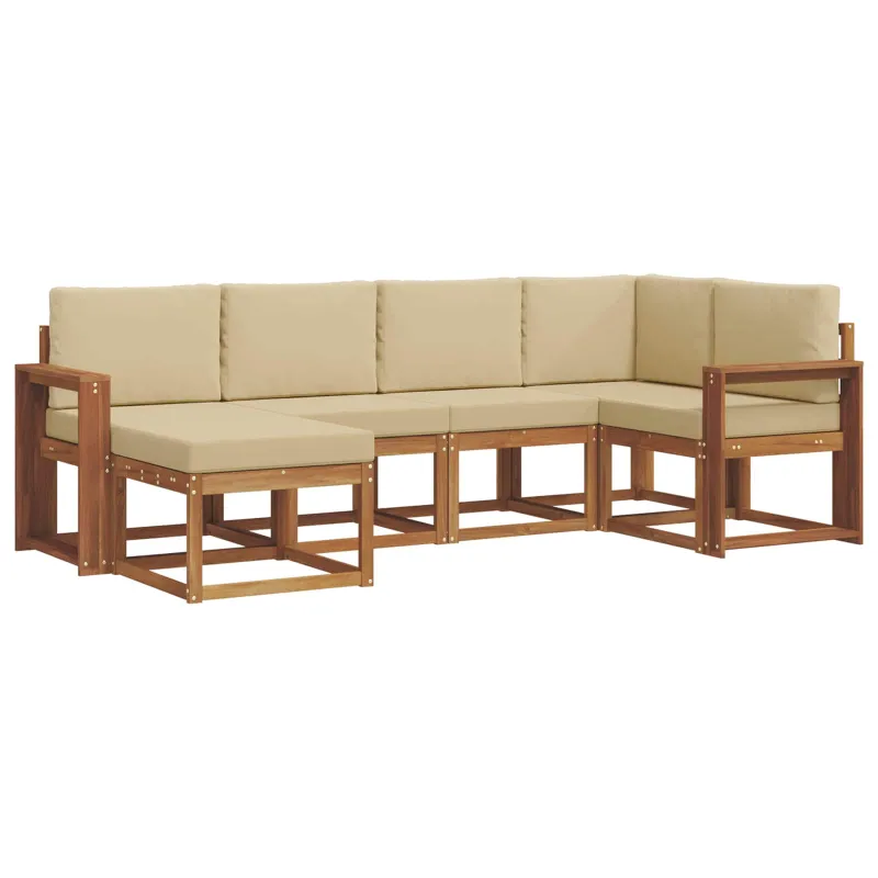 Lauko sofos komplektas su pagalve 6 pcs Natūralus ir bežinis
