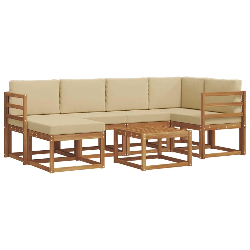 Lauko sofos komplektas su pagalve 7 pcs Natūralus ir bežinis