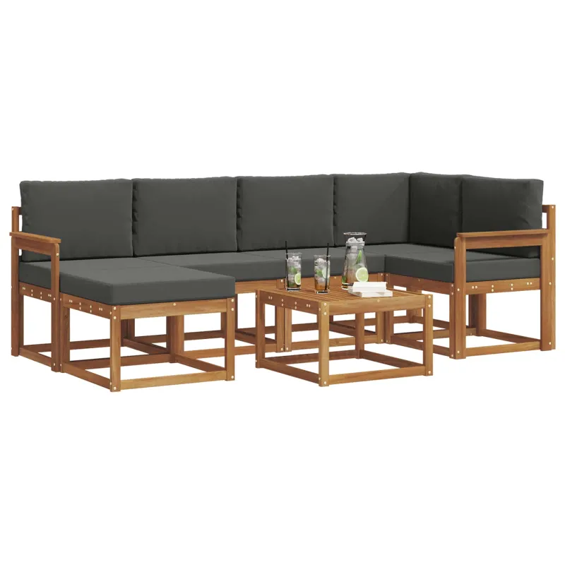 Lauko sofos komplektas su pagalve 7 pcs Natūralus ir antracitas