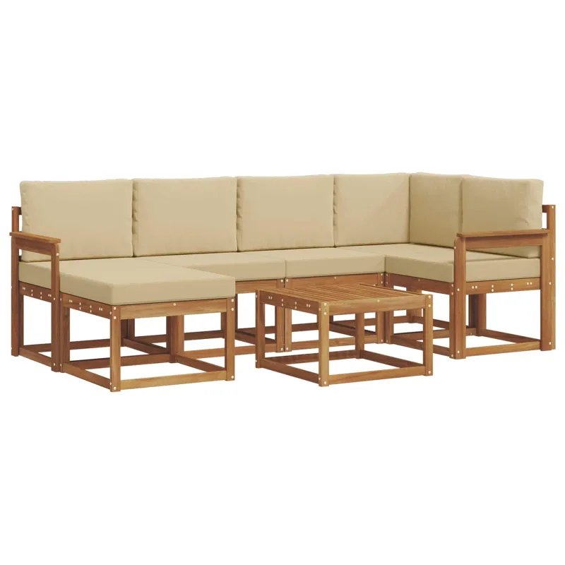 Lauko sofos komplektas su pagalve 7 pcs Natūralus ir bežinis