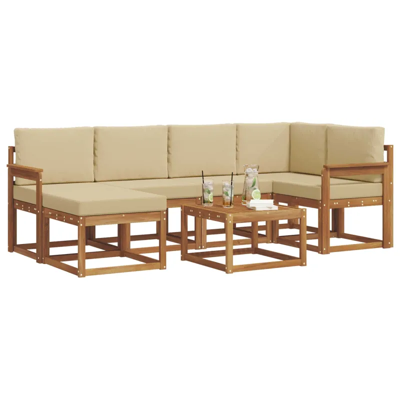 Lauko sofos komplektas su pagalve 7 pcs Natūralus ir bežinis