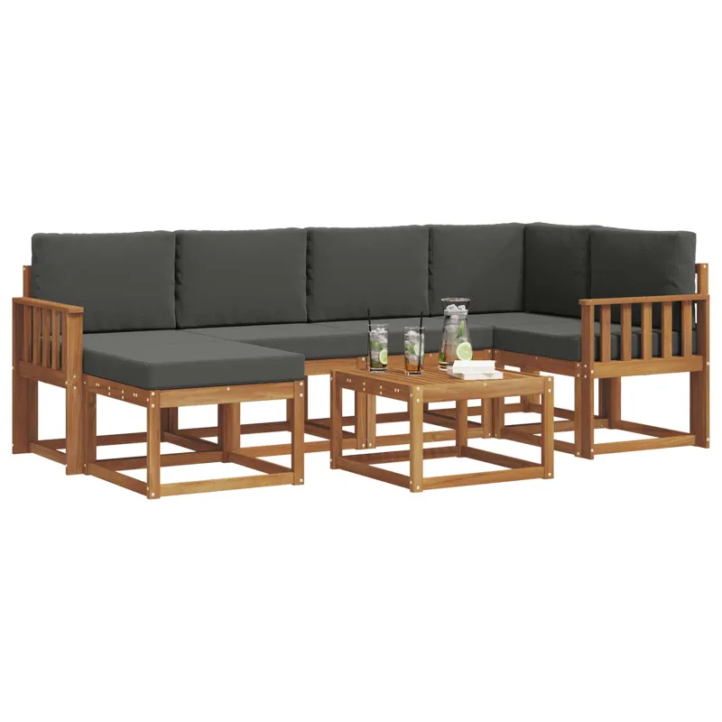 Lauko sofos komplektas su pagalve 7 pcs Natūralus ir antracitas
