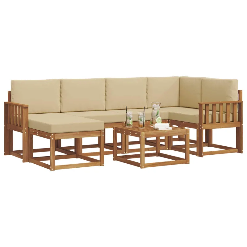Lauko sofos komplektas su pagalve 7 pcs Natūralus ir bežinis