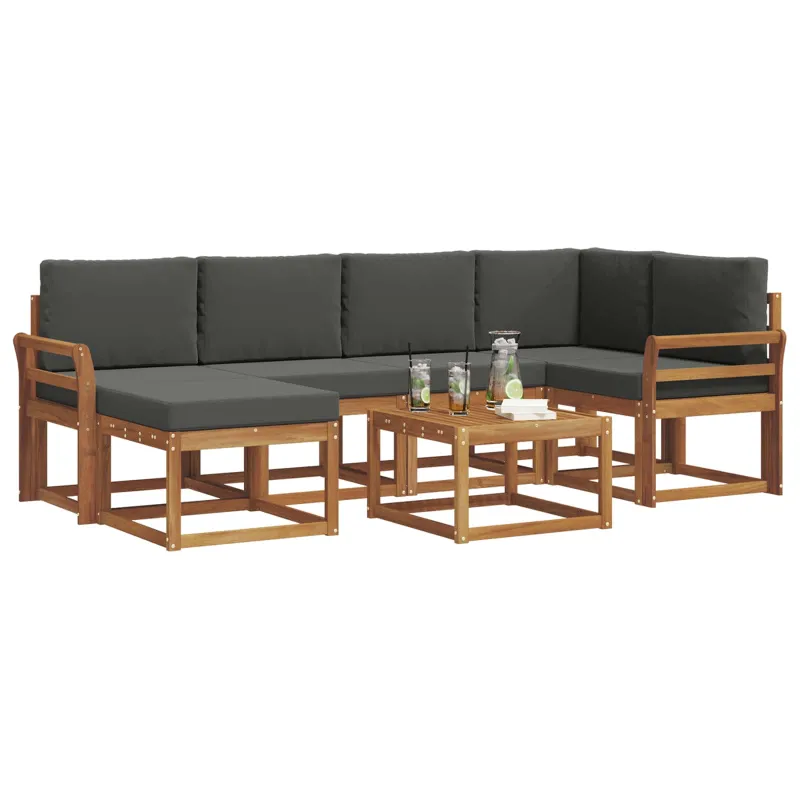 Lauko sofos komplektas su pagalve 7 pcs Natūralus ir antracitas
