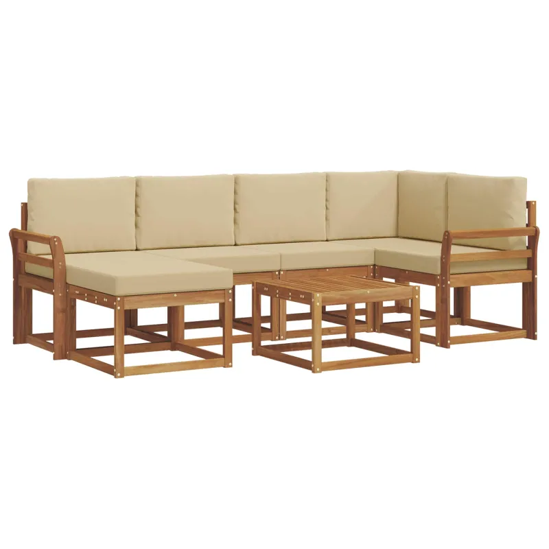 Lauko sofos komplektas su pagalve 7 pcs Natūralus ir bežinis