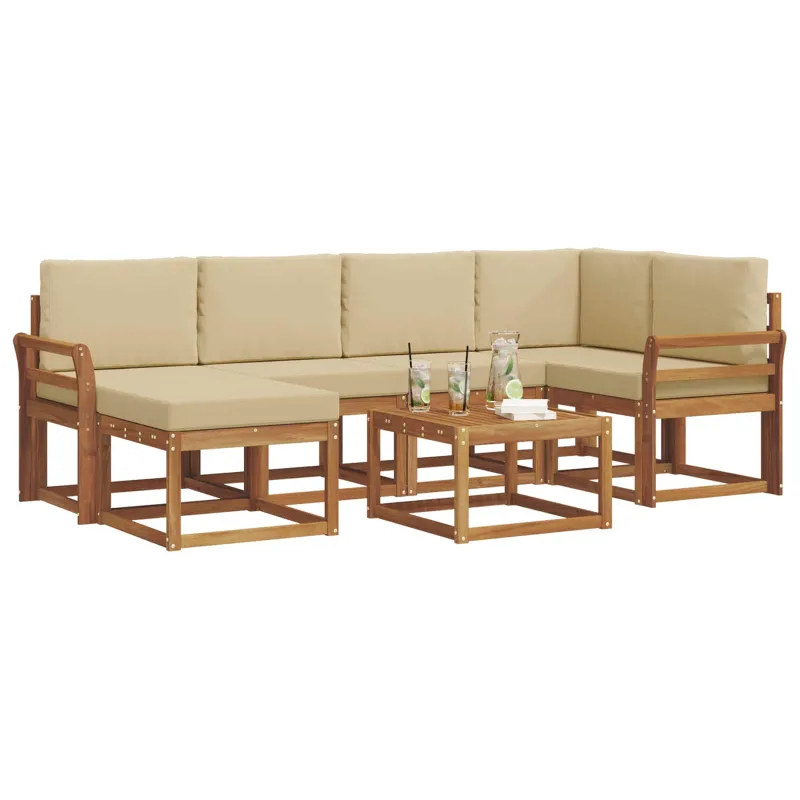 Lauko sofos komplektas su pagalve 7 pcs Natūralus ir bežinis