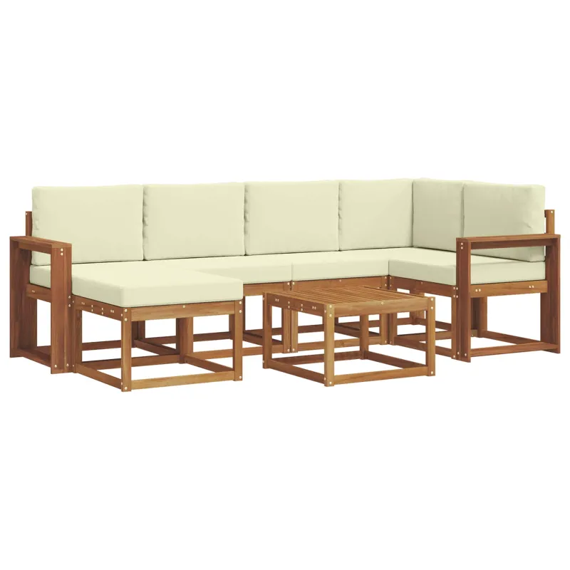 Lauko sofos komplektas su pagalve 7 pcs Natūralus ir grietinėlė