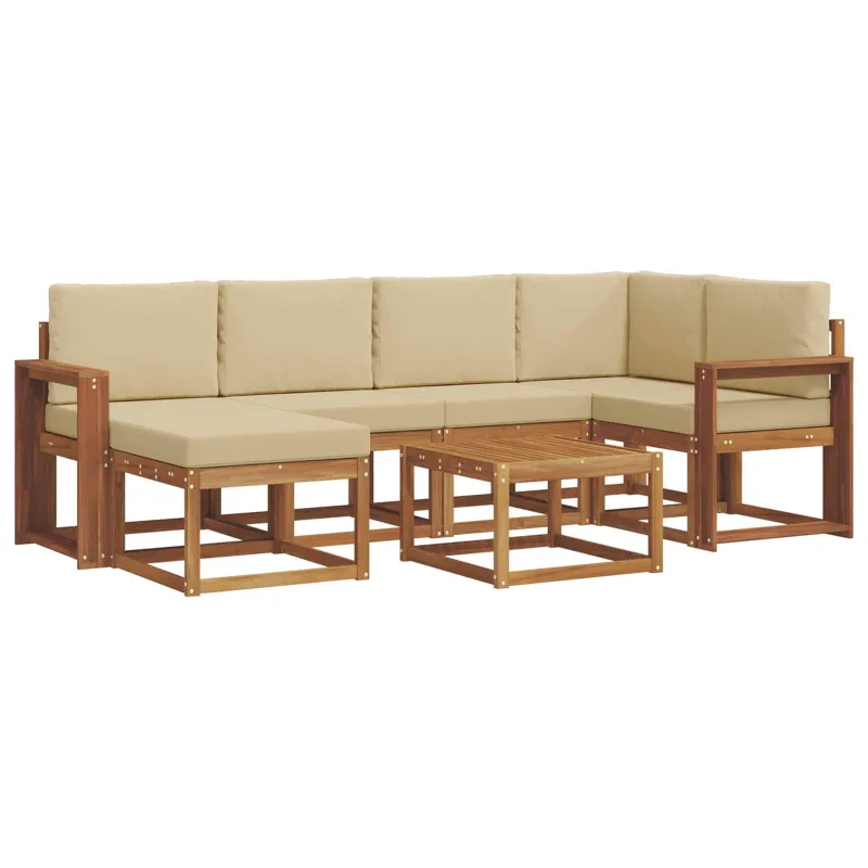 Lauko sofos komplektas su pagalve 7 pcs Natūralus ir bežinis