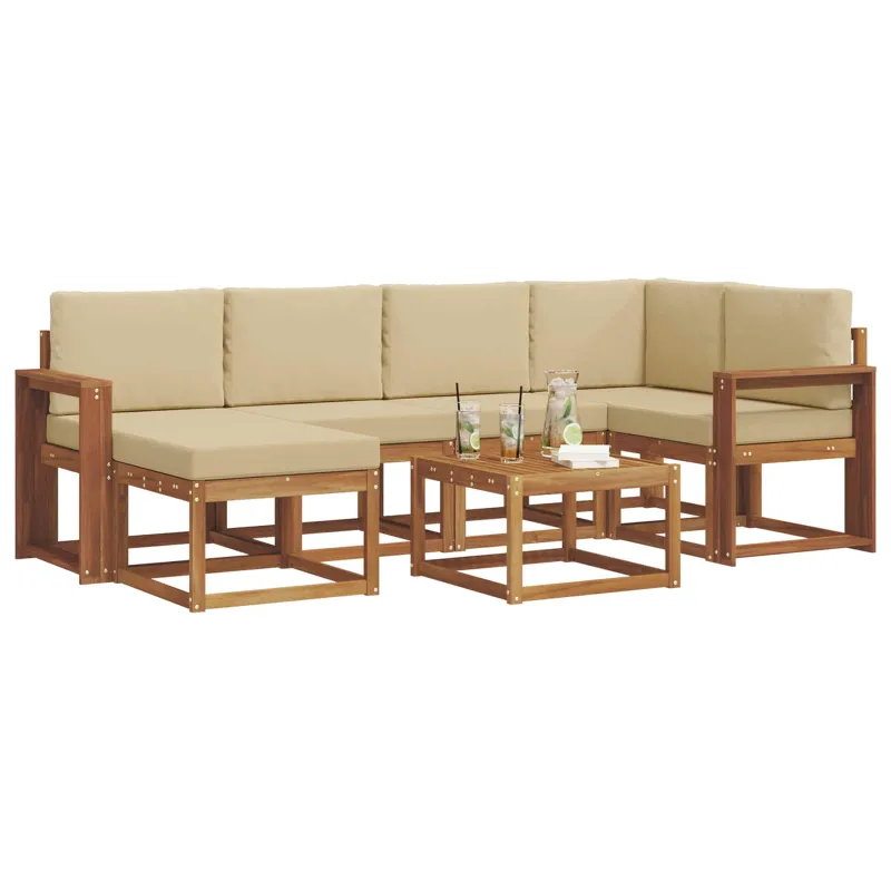 Lauko sofos komplektas su pagalve 7 pcs Natūralus ir bežinis