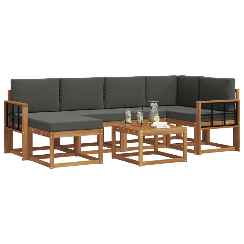 Lauko sofos komplektas su pagalve 7 pcs Natūralus ir antracitas