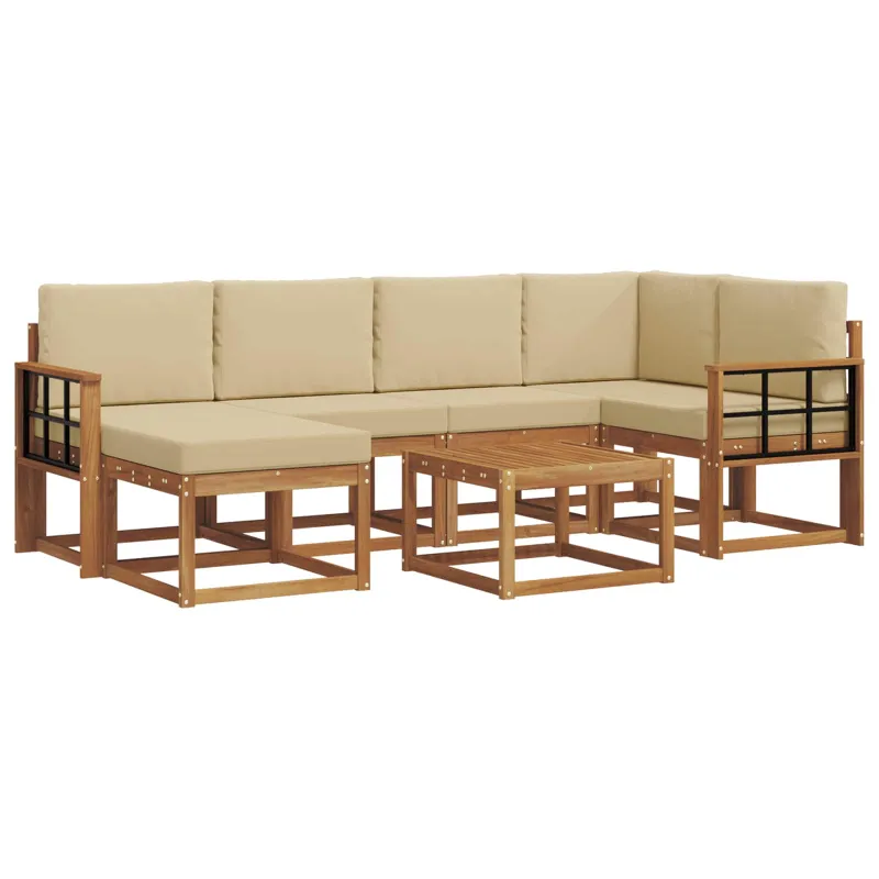 Lauko sofos komplektas su pagalve 7 pcs Natūralus ir bežinis