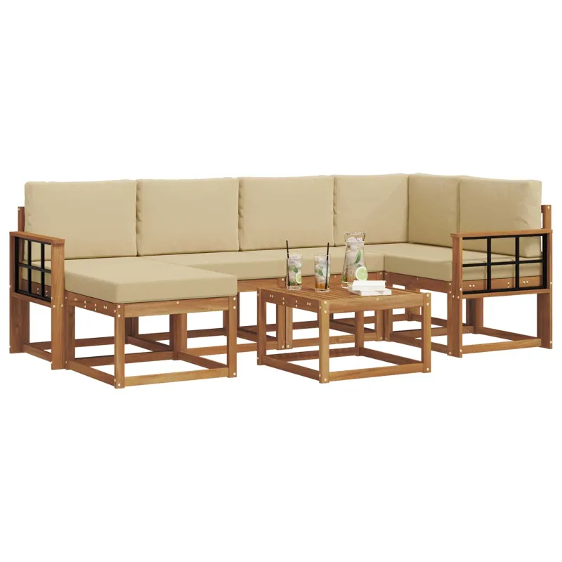 Lauko sofos komplektas su pagalve 7 pcs Natūralus ir bežinis