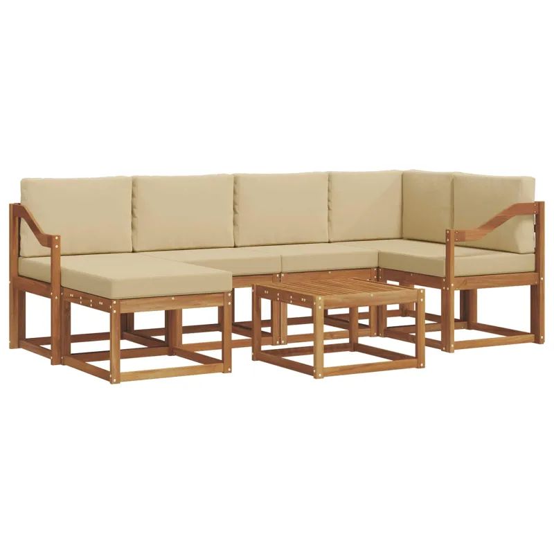 Lauko sofos komplektas su pagalve 7 pcs Natūralus ir bežinis