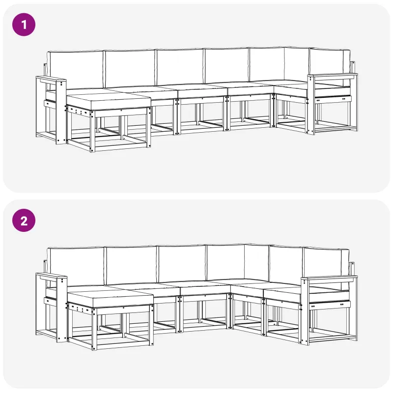 Lauko sofos komplektas 7 pcs Natūrali ir šviesiai pilka