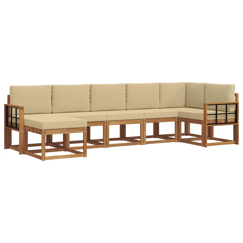Lauko sofos komplektas su pagalve 7 pcs Natūralus ir bežinis