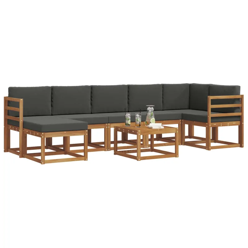 Lauko sofos komplektas su pagalve 8 pcs Natūralus ir antracitas