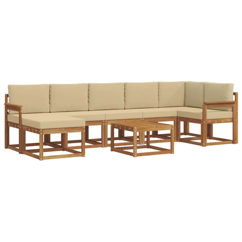 Lauko sofos komplektas su pagalve 8 pcs Natūralus ir bežinis
