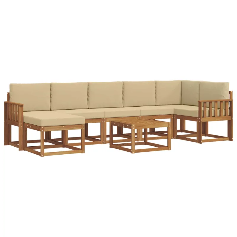 Lauko sofos komplektas su pagalve 8 pcs Natūralus ir bežinis