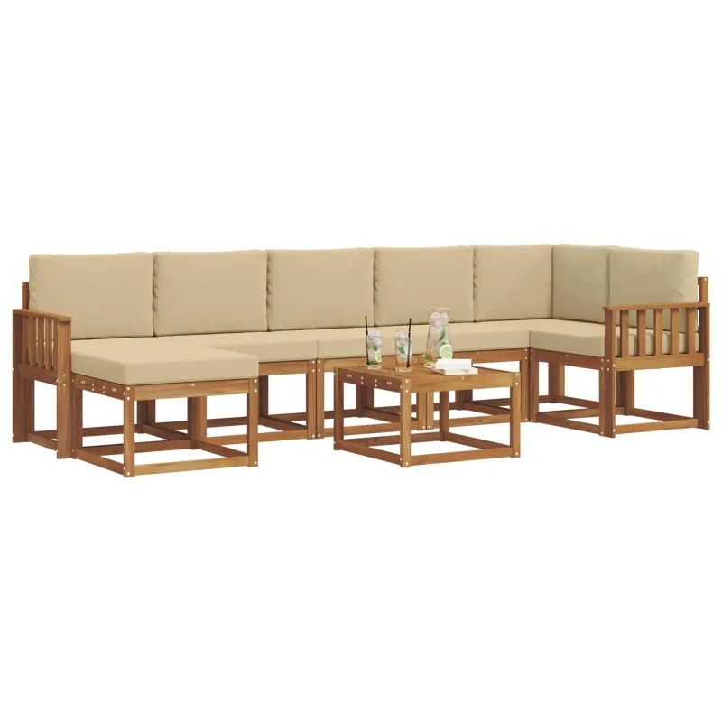 Lauko sofos komplektas su pagalve 8 pcs Natūralus ir bežinis