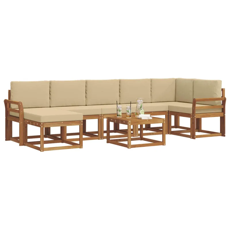Lauko sofos komplektas su pagalve 8 pcs Natūralus ir bežinis
