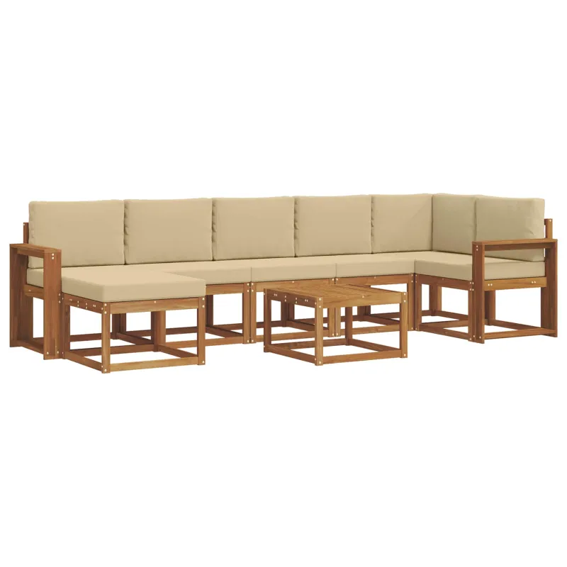 Lauko sofos komplektas su pagalve 8 pcs Natūralus ir bežinis