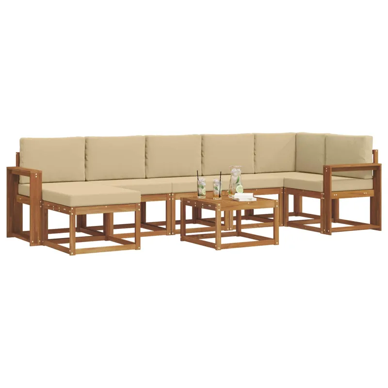 Lauko sofos komplektas su pagalve 8 pcs Natūralus ir bežinis