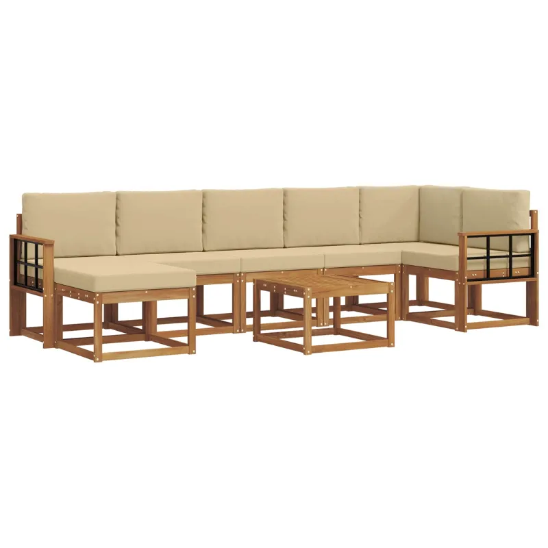 Lauko sofos komplektas su pagalve 8 pcs Natūralus ir bežinis